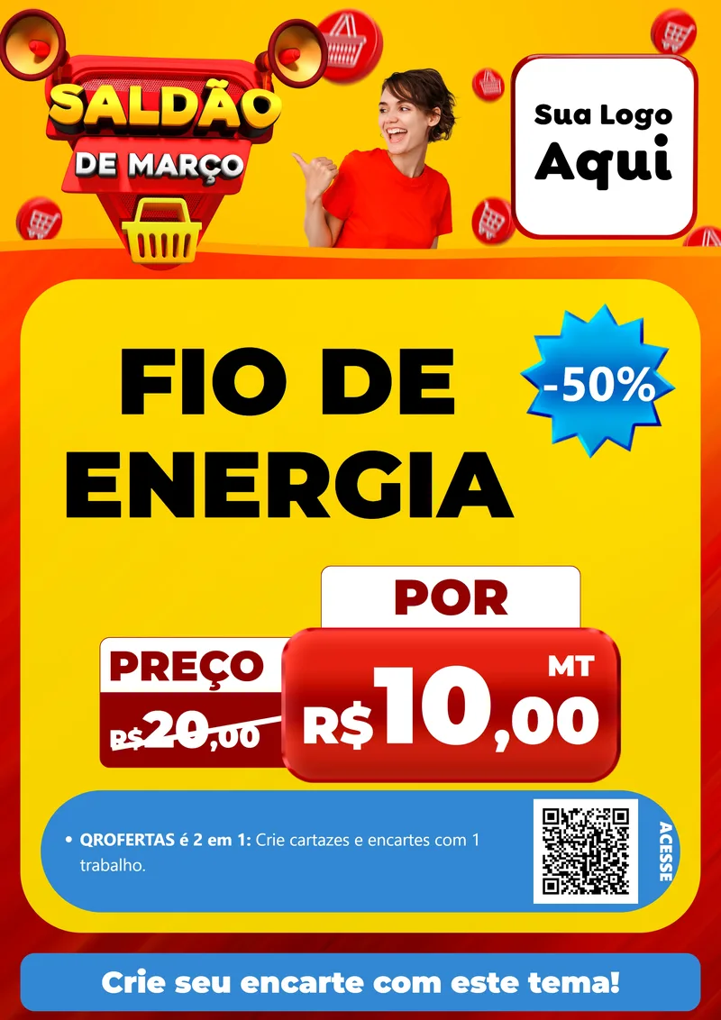 Modelo de Cartaz para Cartaz A4 Vertical com o tema Saldão de Março para Materiais Elétricos