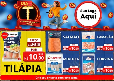 Modelo de Encarte para Encarte A4 Horizontal com o tema Dia T - O Dia Mais Barato Do Mês para Peixaria