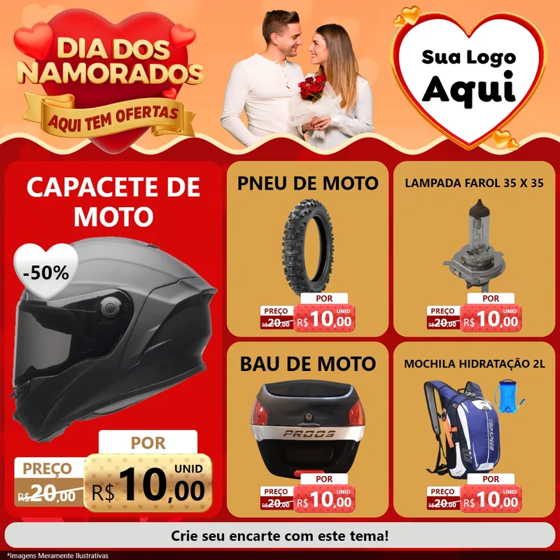 Modelo de Rede Social para Feed Facebook com o tema Dia dos Namorados - Aqui Tem Ofertas para Moto peças