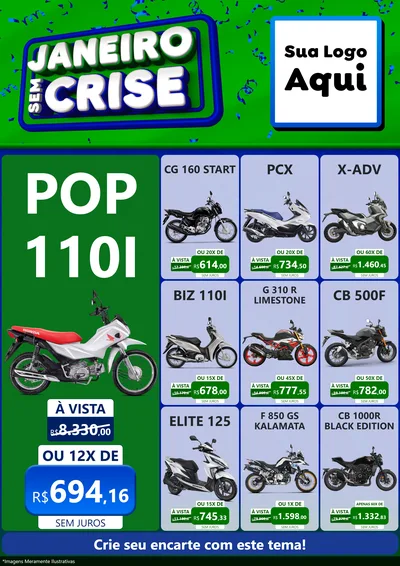 Modelo de Encarte para Encarte A4 Vertical com o tema Janeiro Sem Crise para Concessionaria de Motos