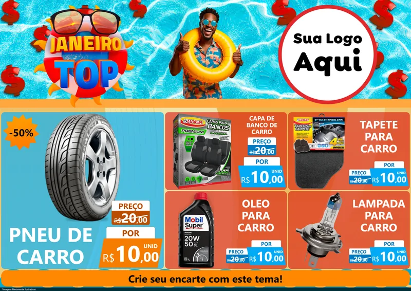 Modelo de Encarte para Encarte A4 Horizontal com o tema Janeiro Top para Auto peças