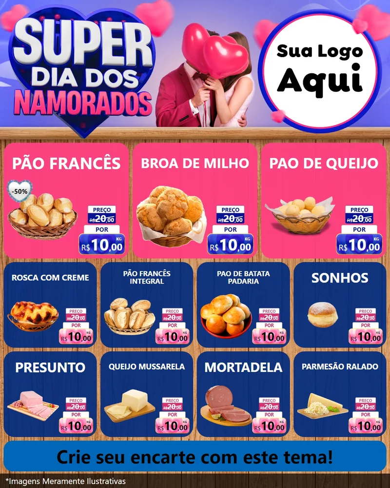 Modelo de Rede Social para Feed Instagram com o tema Super Dia dos Namorados para Padaria