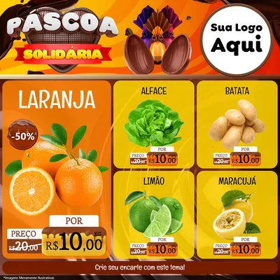Modelo de Rede Social para Feed Facebook com o tema Páscoa Solidária para Hortifrúti