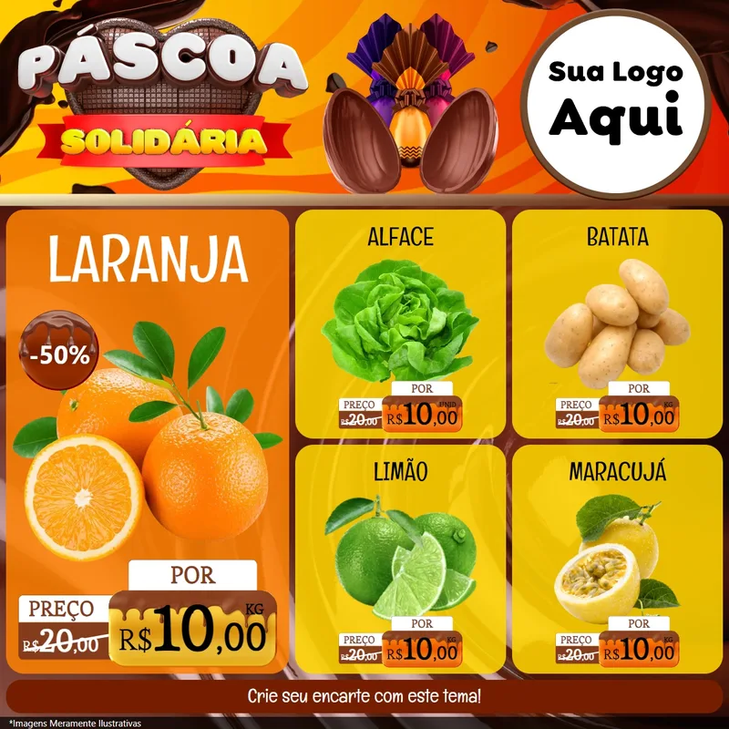 Modelo de Rede Social para Feed Facebook com o tema Páscoa Solidária para Hortifrúti