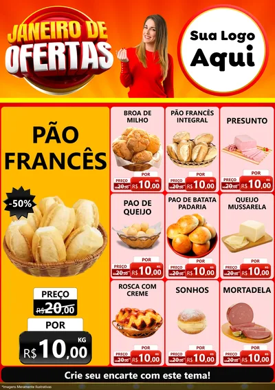 Modelo de Encarte para Encarte A4 Vertical com o tema Janeiro de Ofertas para Padaria