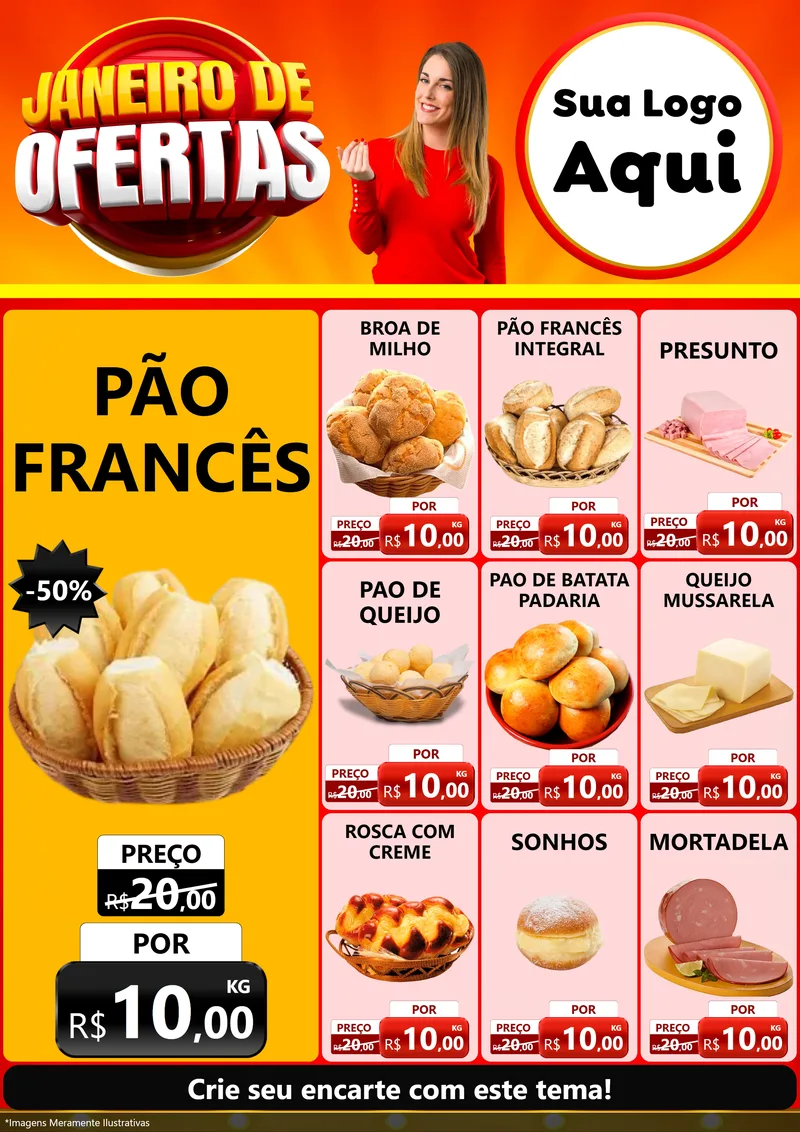 Modelo de Encarte para Encarte A4 Vertical com o tema Janeiro de Ofertas para Padaria