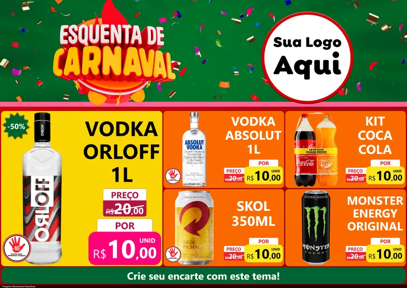 Modelo de Encarte para Encarte A4 Horizontal com o tema Esquenta de Carnaval para Distribuidora de bebidas