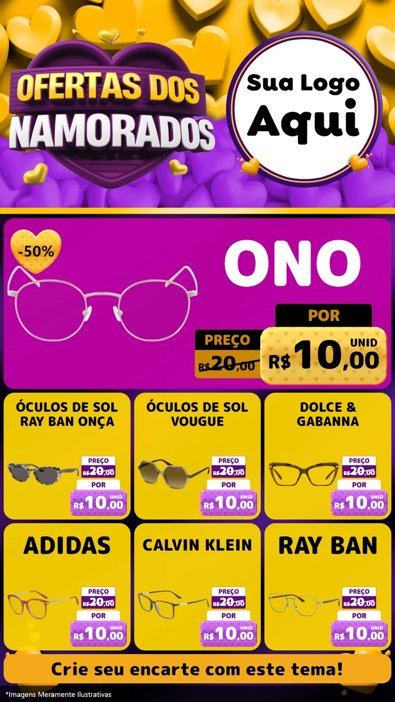 Modelo de Rede Social para Stories com o tema Oferta Dos Namorados para Óticas