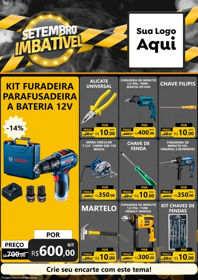 Modelo de Encarte para Encarte A4 Vertical com o tema Setembro Imbatível para Maquinas e Ferramentas