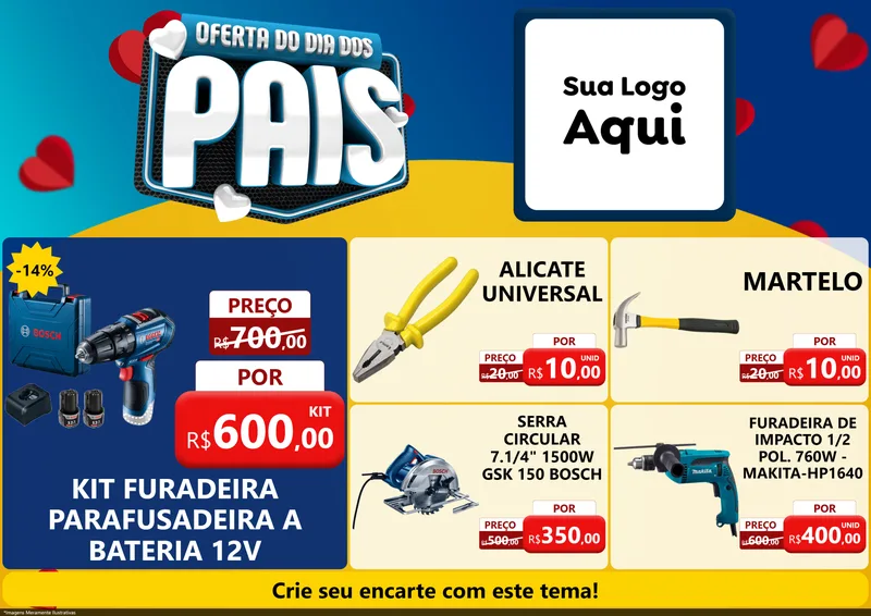 Modelo de Encarte para Encarte A4 Horizontal com o tema Oferta Do Dia Dos Pais para Maquinas e Ferramentas