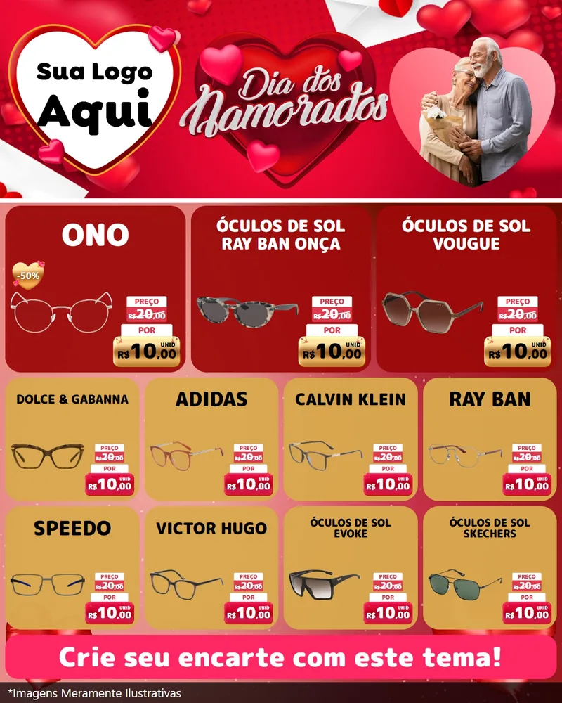 Modelo de Rede Social para Feed Instagram com o tema Dia Dos Namorados para Óticas