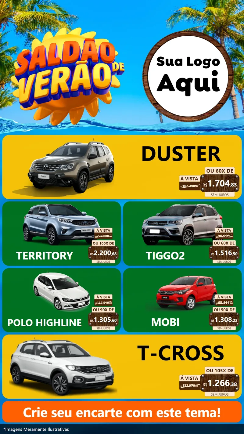 Modelo de TV para TV Vertical com o tema Saldão de Verão para Concessionaria de Carros