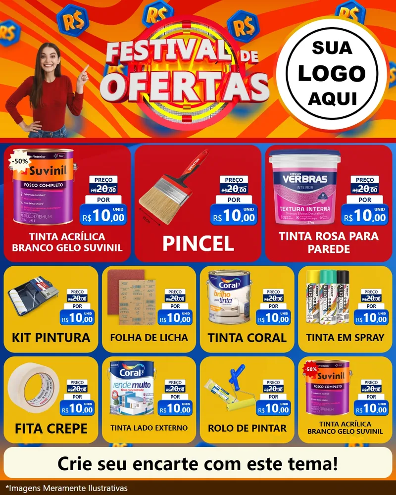 Modelo de Rede Social para Feed Instagram com o tema Festival de Ofertas para Tintas e Ferramentas