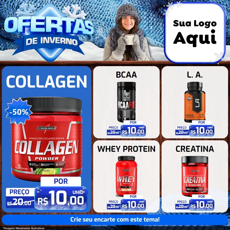 Modelo de Rede Social para Feed Facebook com o tema Ofertas de Inverno para Suplementos alimentares