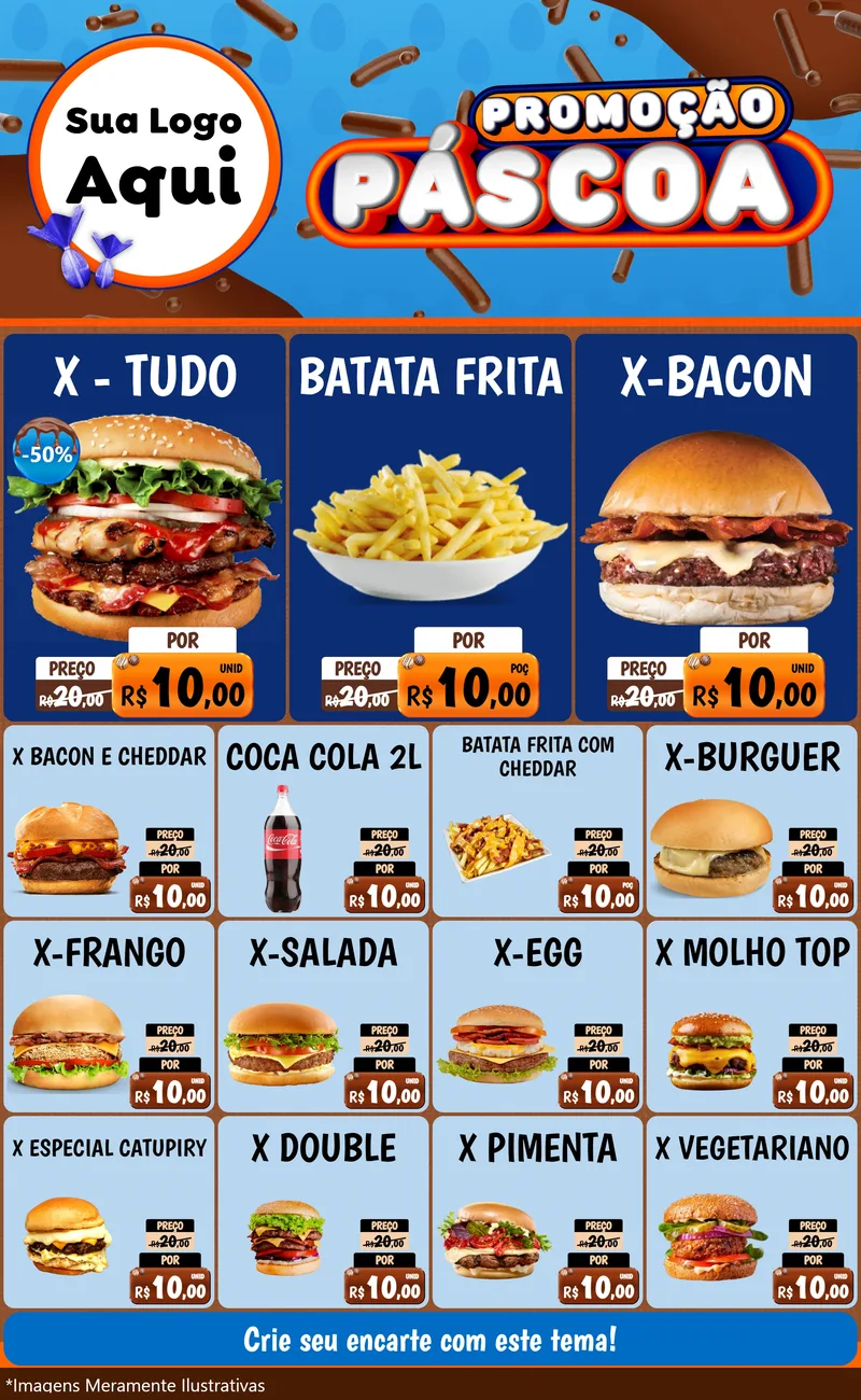 Modelo de Encarte para Encarte Grande com o tema Promoção Páscoa para Hamburgueria