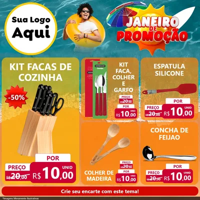 Modelo de Rede Social para Feed Facebook com o tema Janeiro de Promoção para Utilidades Domésticas