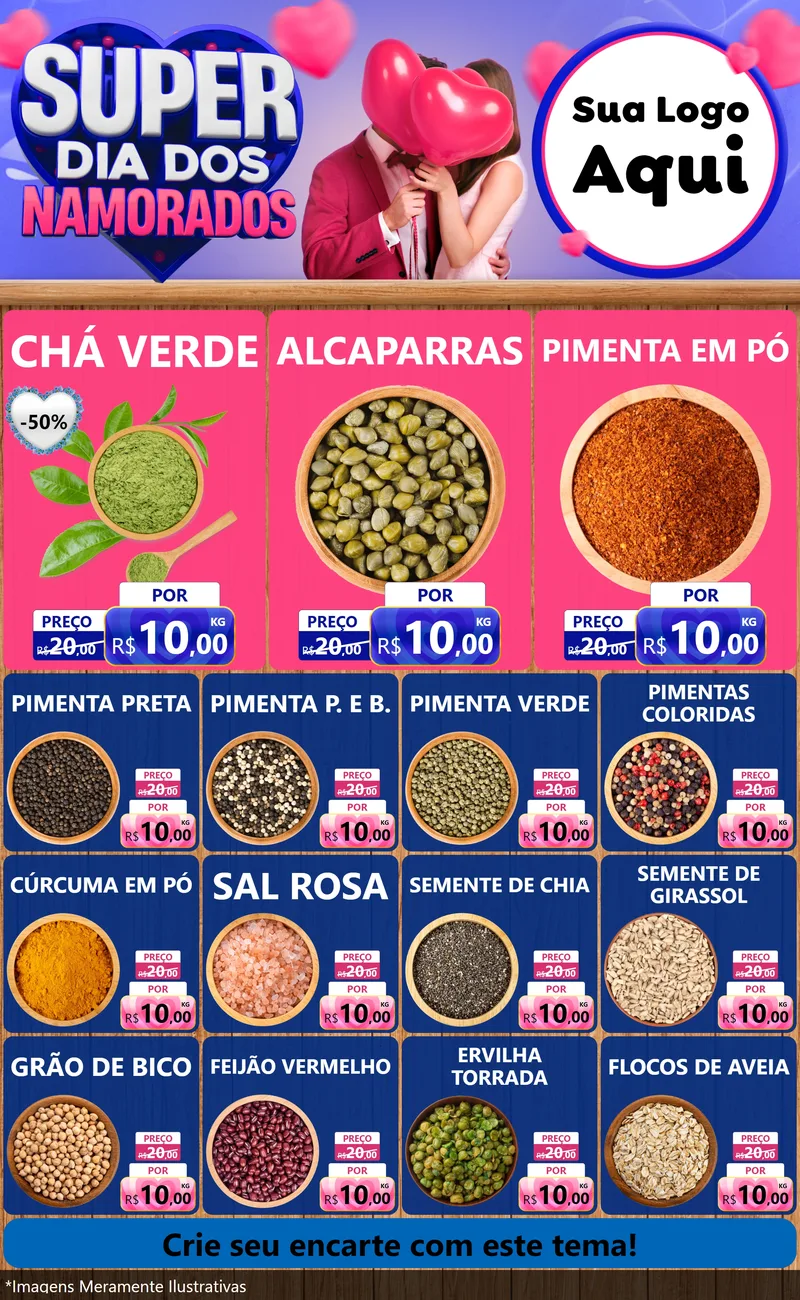 Modelo de Encarte para Encarte Grande com o tema Super Dia dos Namorados para Produtos Naturais