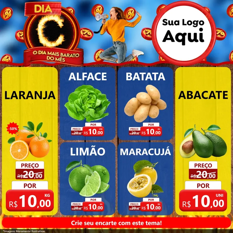 Modelo de Rede Social para Feed Facebook com o tema Dia C - O Dia Mais Barato Do Mês para Hortifrúti