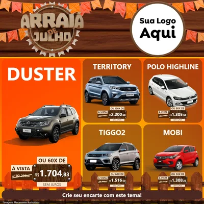 Modelo de Rede Social para Feed Facebook com o tema Arraiá de Julho - Junina para Concessionaria de Carros