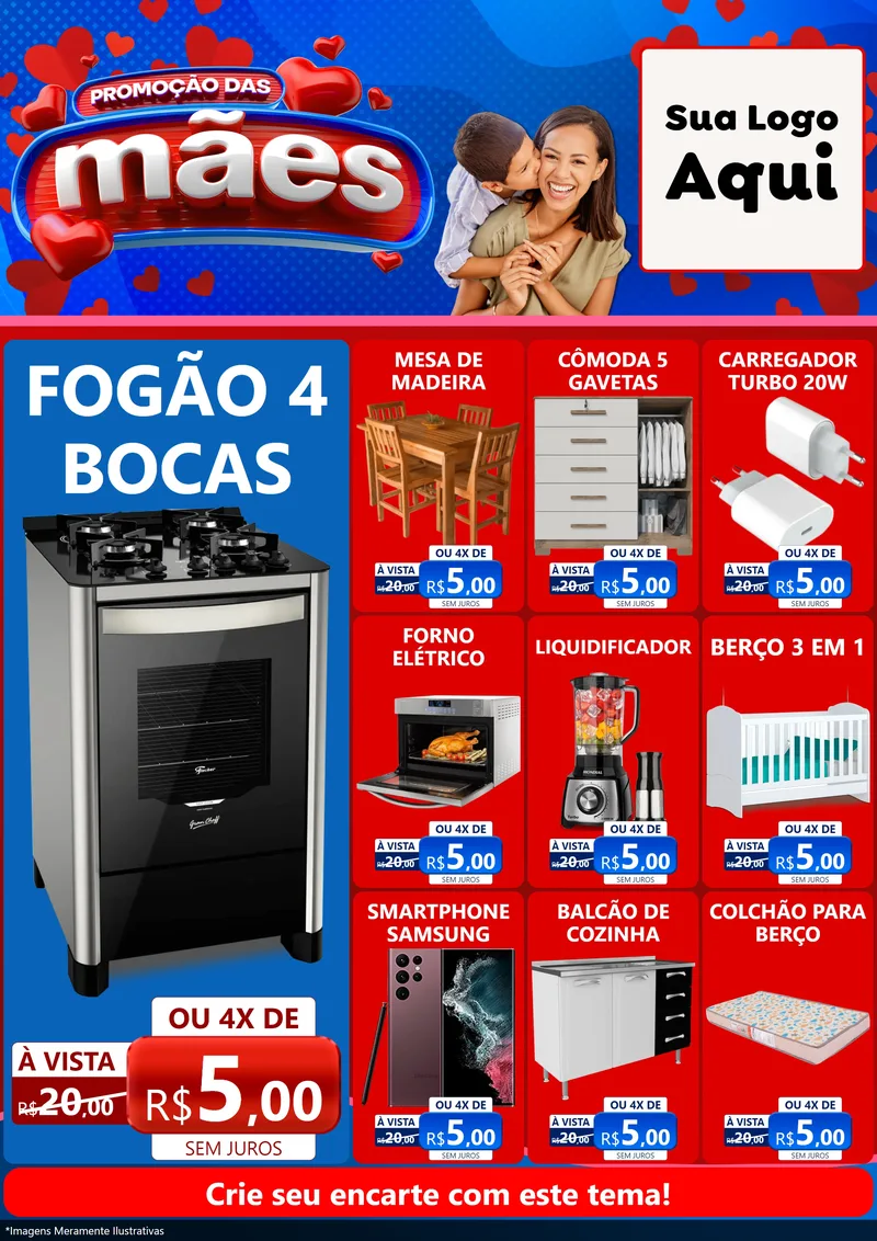 Modelo de Encarte para Encarte A4 Vertical com o tema Promoção das Mães para Móveis e Eletro