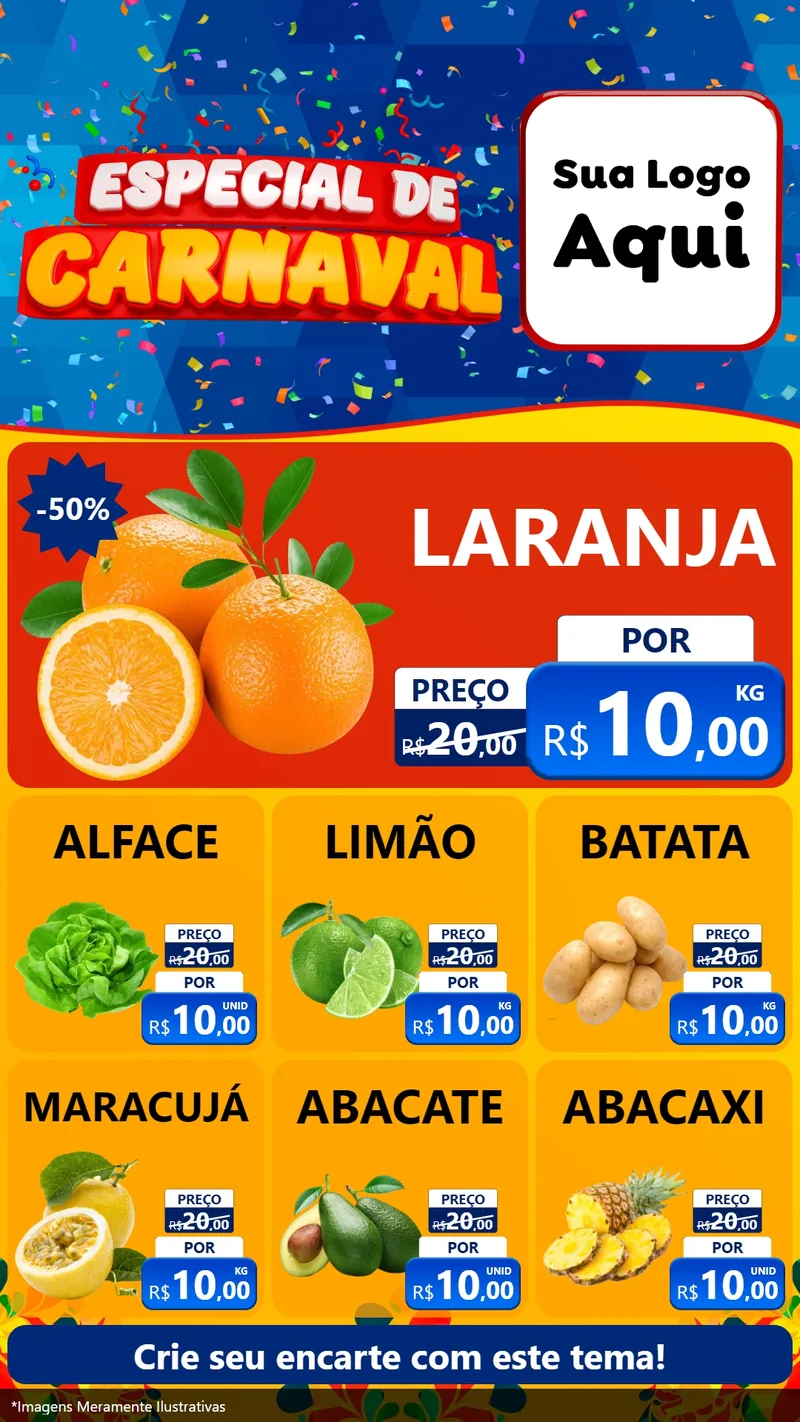 Modelo de Rede Social para Stories com o tema Especial de Carnaval para Hortifrúti