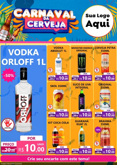 Modelo de Encarte para Encarte A4 Vertical com o tema Carnaval da Cerveja para Distribuidora de bebidas