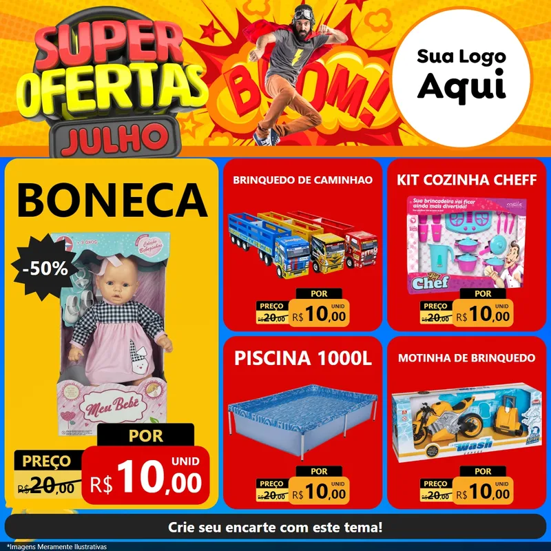 Modelo de Rede Social para Feed Facebook com o tema Super Ofertas Julho para Brinquedos