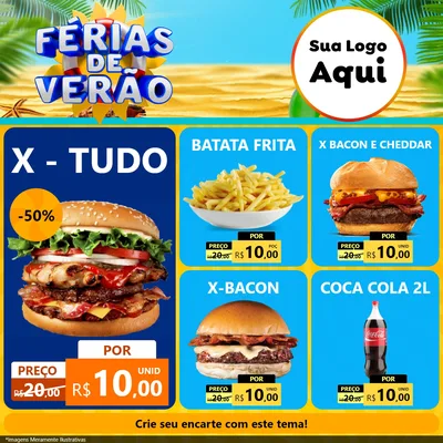 Modelo de Rede Social para Feed Facebook com o tema Férias de Verão para Hamburgueria