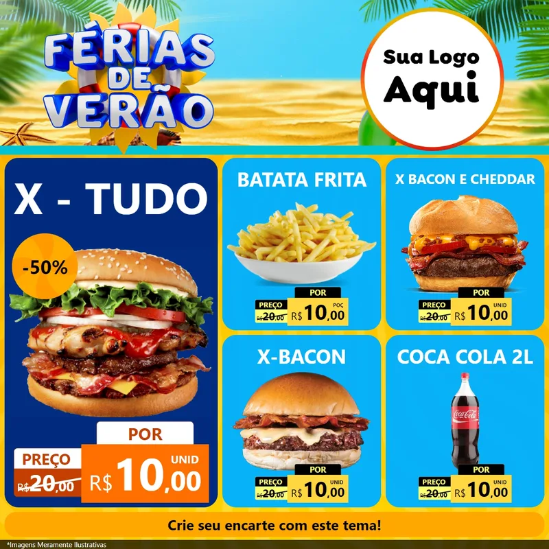 Modelo de Rede Social para Feed Facebook com o tema Férias de Verão para Hamburgueria