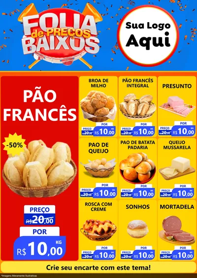 Modelo de Encarte para Encarte A4 Vertical com o tema Folia de Preços Baixos para Padaria