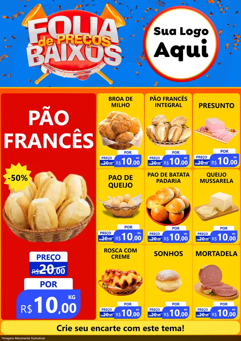 Modelo de Encarte para Encarte A4 Vertical com o tema Folia de Preços Baixos para Padaria