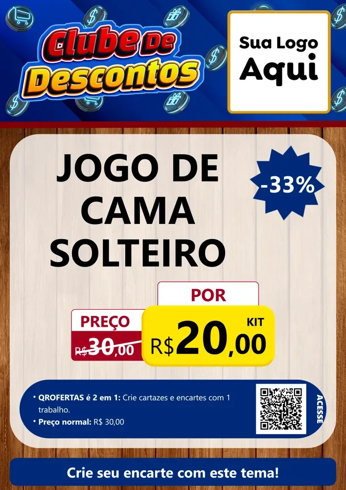 Modelo de Cartaz para Cartaz A4 Vertical com o tema Clube de Descontos para Cama, Mesa e Banho