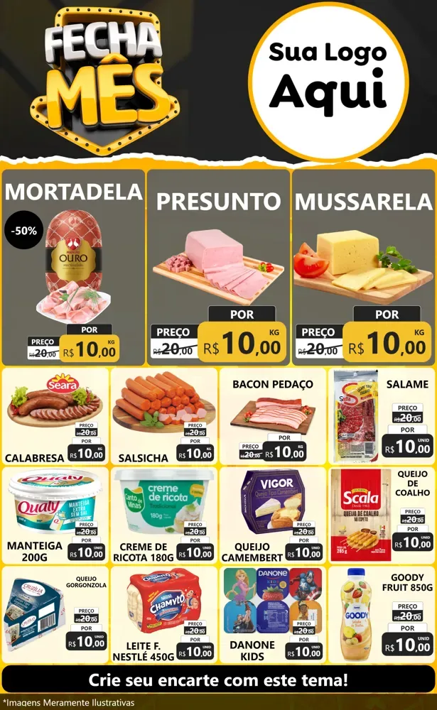 Modelo de Encarte para Encarte Grande com o tema Fecha Mês para Frios e Laticínios