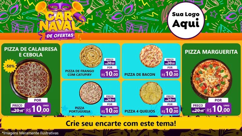 Modelo de TV para TV Horizontal com o tema Carnaval de Ofertas para Pizzaria