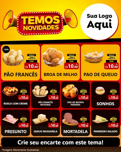 Modelo de Rede Social para Feed Instagram com o tema Temos Novidades para Padaria