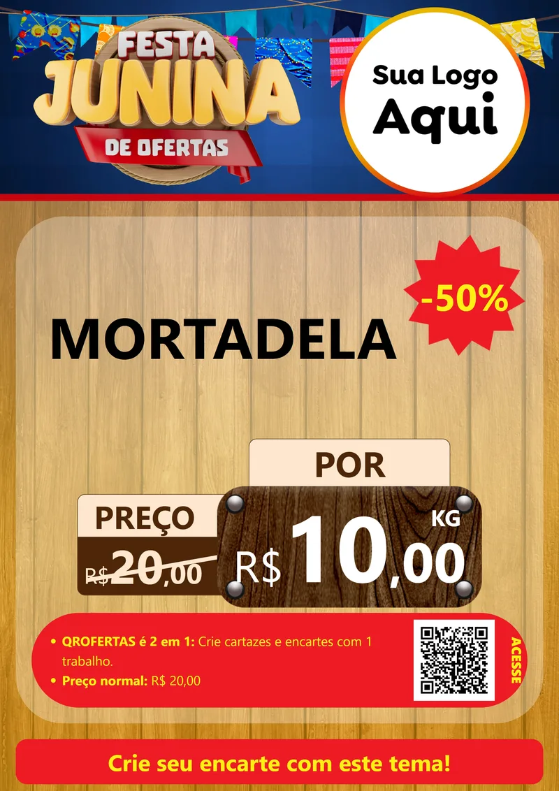 Modelo de Cartaz para Cartaz A4 Vertical com o tema Festa Junina de Ofertas para Frios e Laticínios