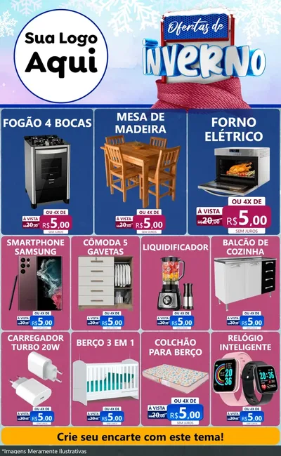 Modelo de Encarte para Encarte Grande com o tema Ofertas de Inverno para Móveis e Eletro