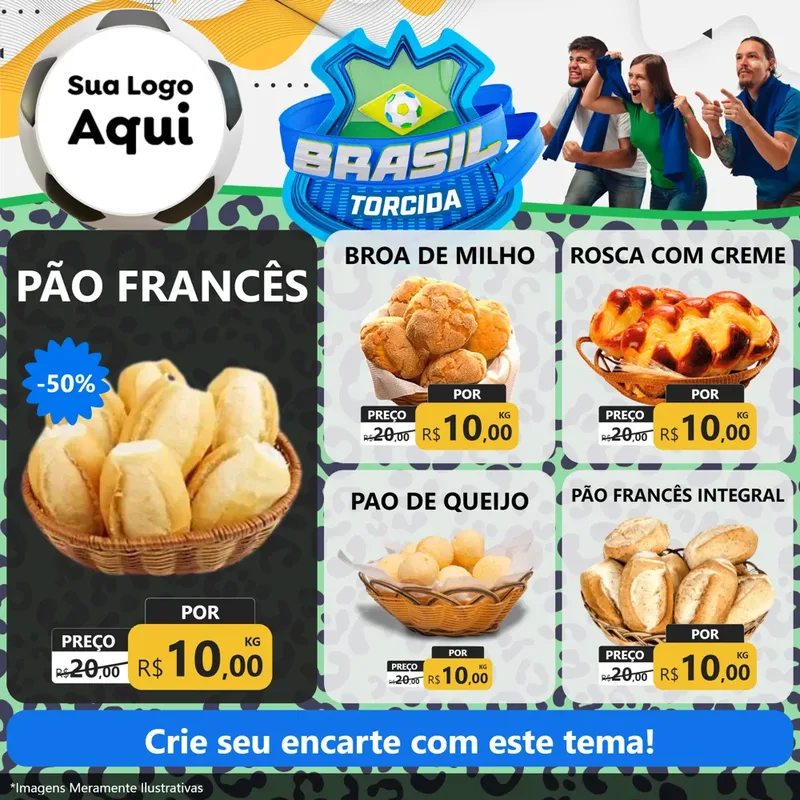 Modelo de Rede Social para Feed Facebook com o tema Brasil Torcida - Copa para Padaria