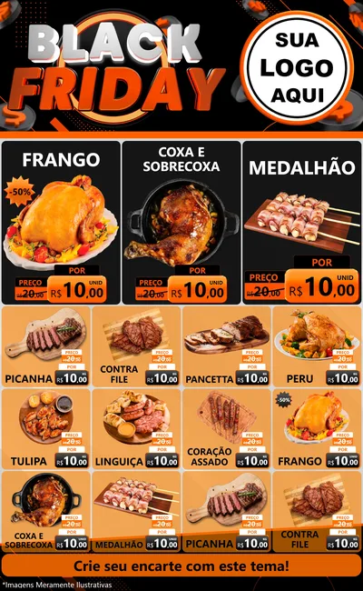 Modelo de Encarte para Encarte Grande com o tema Black Friday para Assados