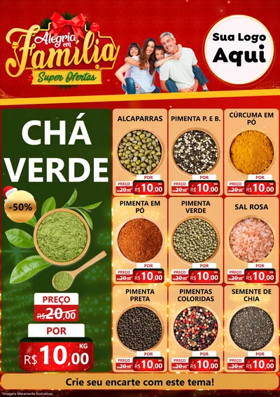 Modelo de Encarte para Encarte A4 Vertical com o tema Alegria em Família Super Ofertas - Natal para Produtos Naturais