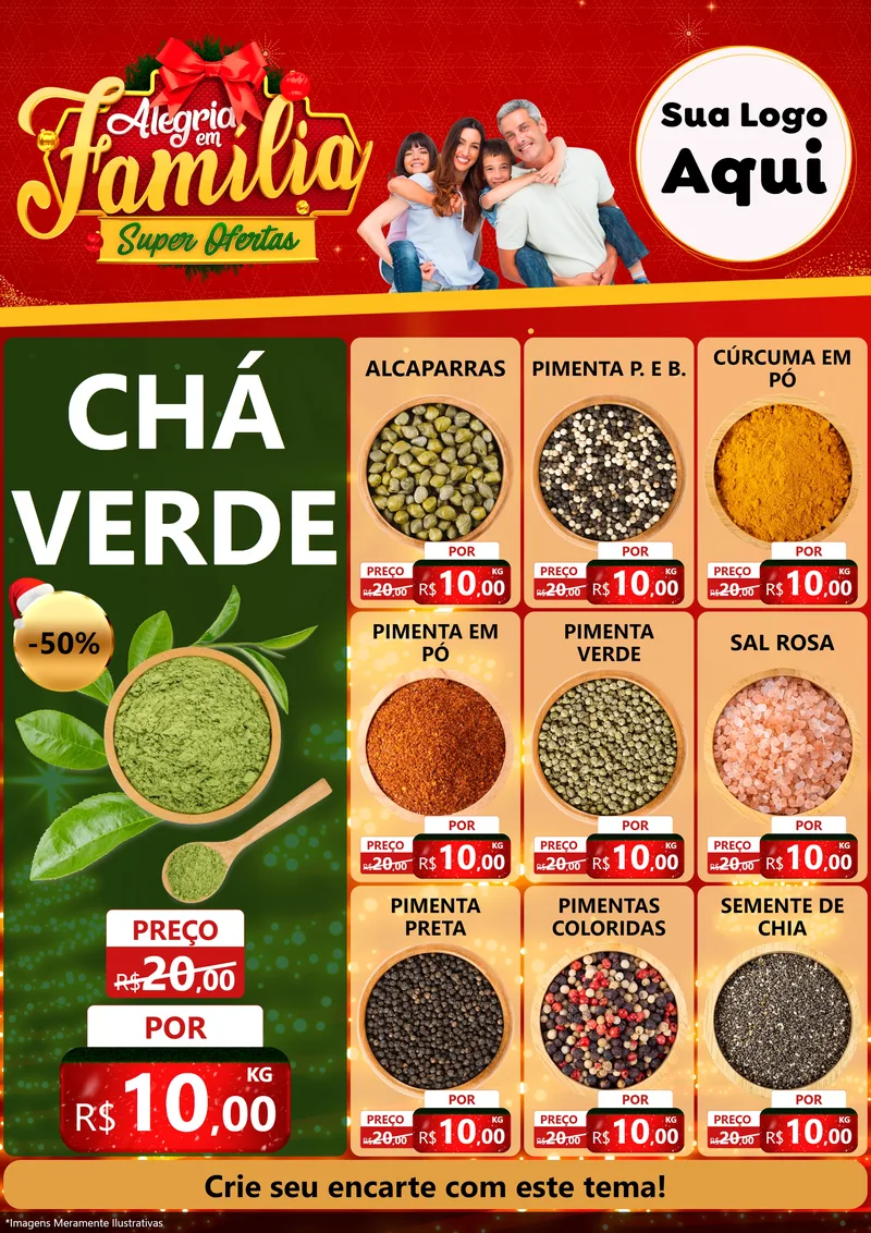 Modelo de Encarte para Encarte A4 Vertical com o tema Alegria em Família Super Ofertas - Natal para Produtos Naturais