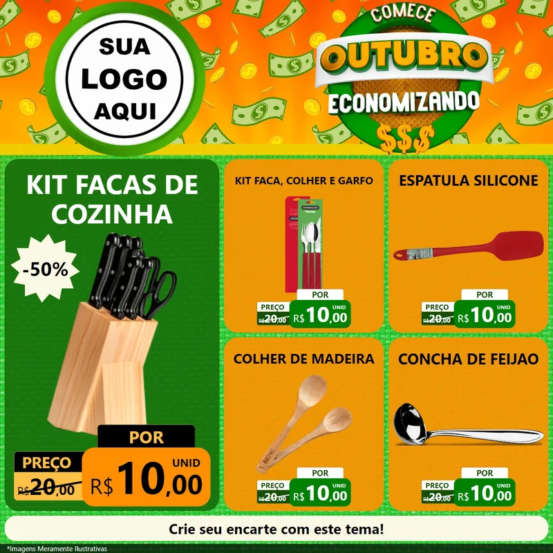 Modelo de Rede Social para Feed Facebook com o tema Comece Outubro Economizando para Utilidades Domésticas