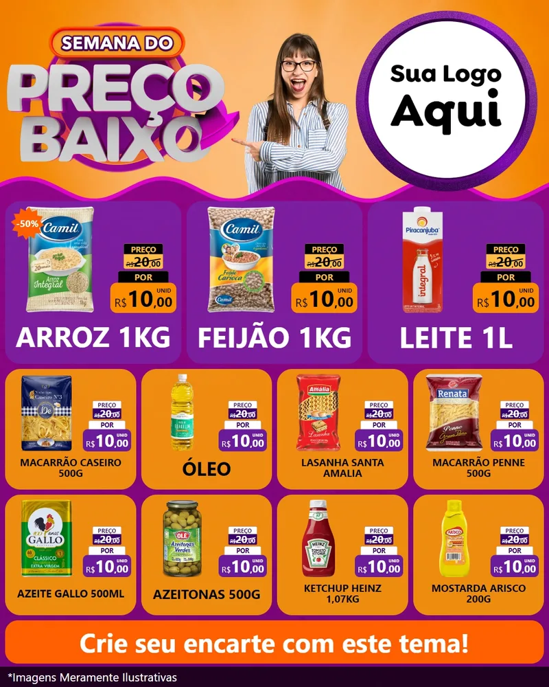 Modelo de Rede Social para Feed Instagram com o tema Semana do Preço Baixo para Supermercado