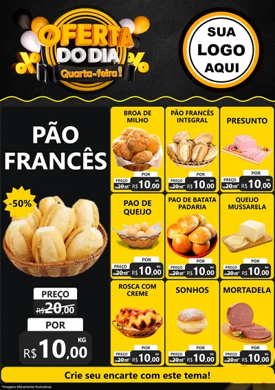 Modelo de Encarte para Encarte A4 Vertical com o tema Oferta do Dia - Quarta Feira! para Padaria