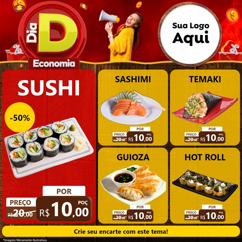 Modelo de Rede Social para Feed Facebook com o tema Dia D Economia para Comida japonesa