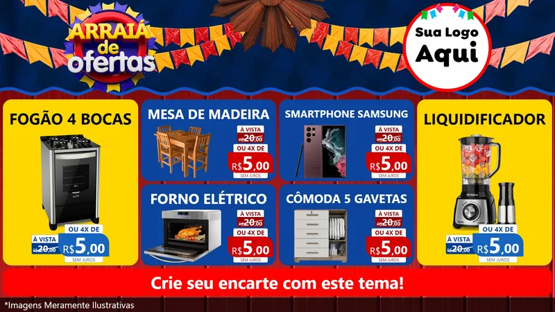 Modelo de TV para TV Horizontal com o tema Arraiá de Ofertas para Móveis e Eletro