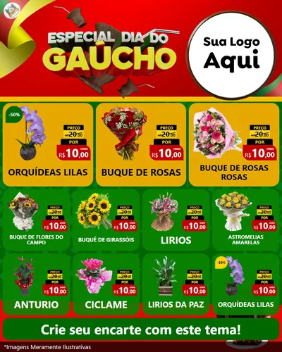 Modelo de Rede Social para Feed Instagram com o tema Especial Dia do Gaúcho para Floricultura e jardim
