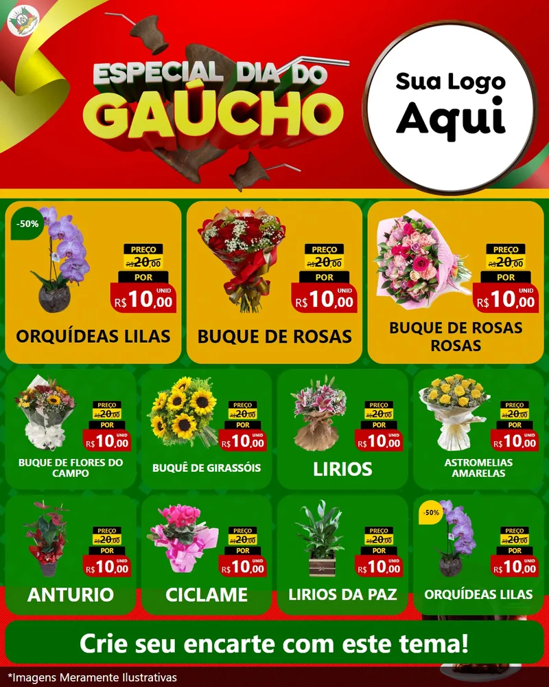 Modelo de Rede Social para Feed Instagram com o tema Especial Dia do Gaúcho para Floricultura e jardim