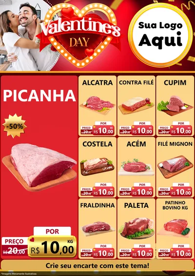 Modelo de Encarte para Encarte A4 Vertical com o tema Valentine's Day para Açougue