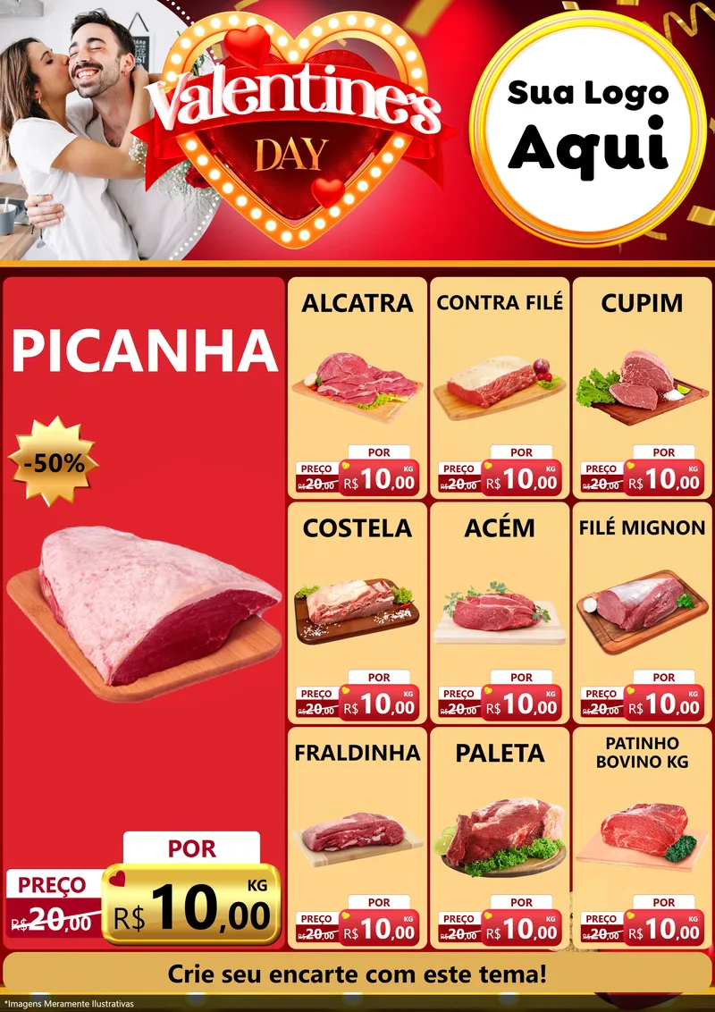 Modelo de Encarte para Encarte A4 Vertical com o tema Valentine's Day para Açougue